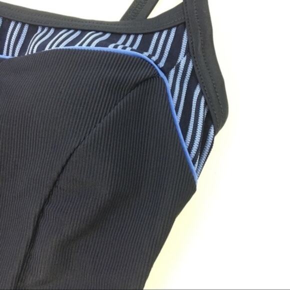 Baltex Ribbed Thin Strap One-Piece Swimsuit Womens 8 Medium Navy Blue Retro - Picture 4 of 6